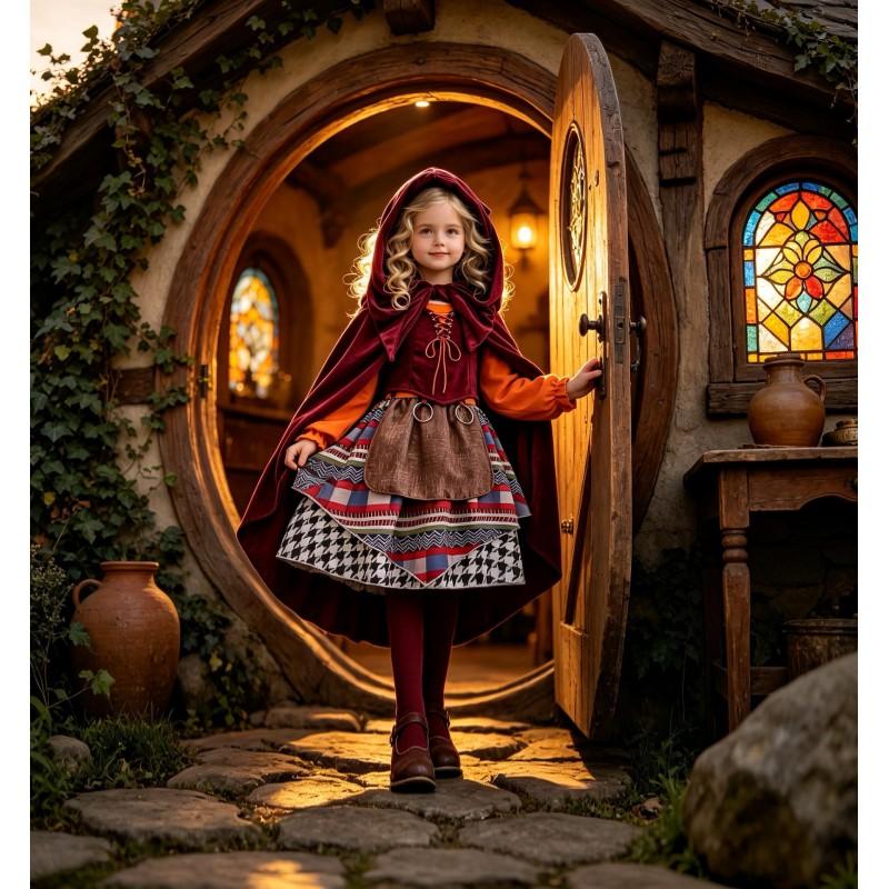 Halloween Costume Girls Medieval Witch Red Riding Hood Cape Dress Set Long Sleeve Role Play Outfit Kids 3-8 Years