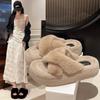 2025 New Slippers Women Wear Fluffy Non-slip Heightened Thick Bottom Autumn and Winter Internet Celebrities Plush Cross-strapped Cotton Slippers