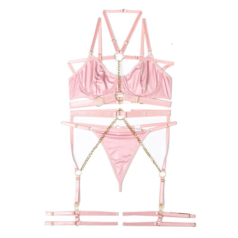 ПВХ Искусственный Латекс Бретельки Цепь Фетиш Нижнее Белье Женское Черное Синее Светло-Розовое Одежда