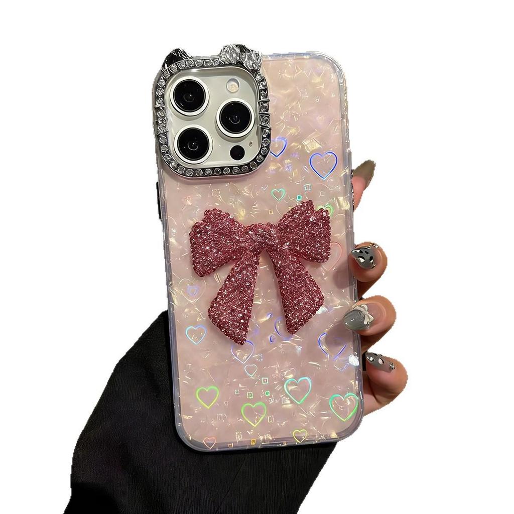 Совместимо с iPhone 16/17 Pro Max: Защитный чехол с блестками, бантом и бабочкой для серии 13, 15 Plus, 16 Pro Max - Женский дизайн