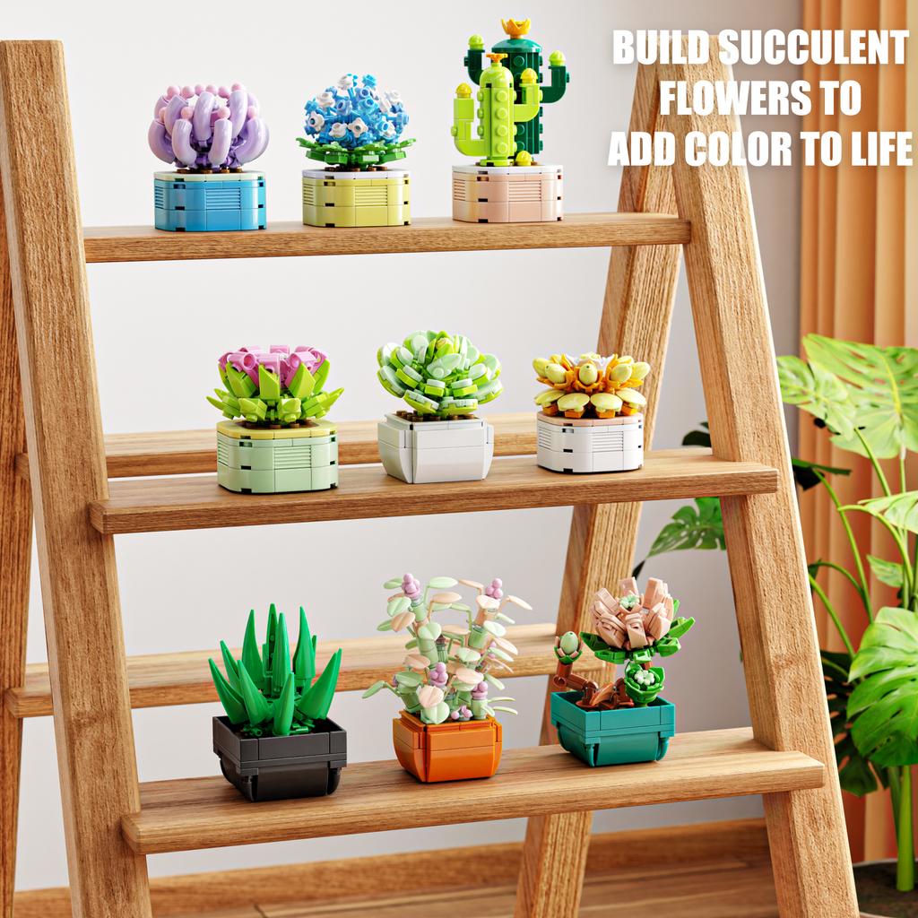 832PCS Succulent Plant Potted Building Block Flower Model Puzzle Toys Sets Desk Decor New Year Christmas Birthday Gifts
