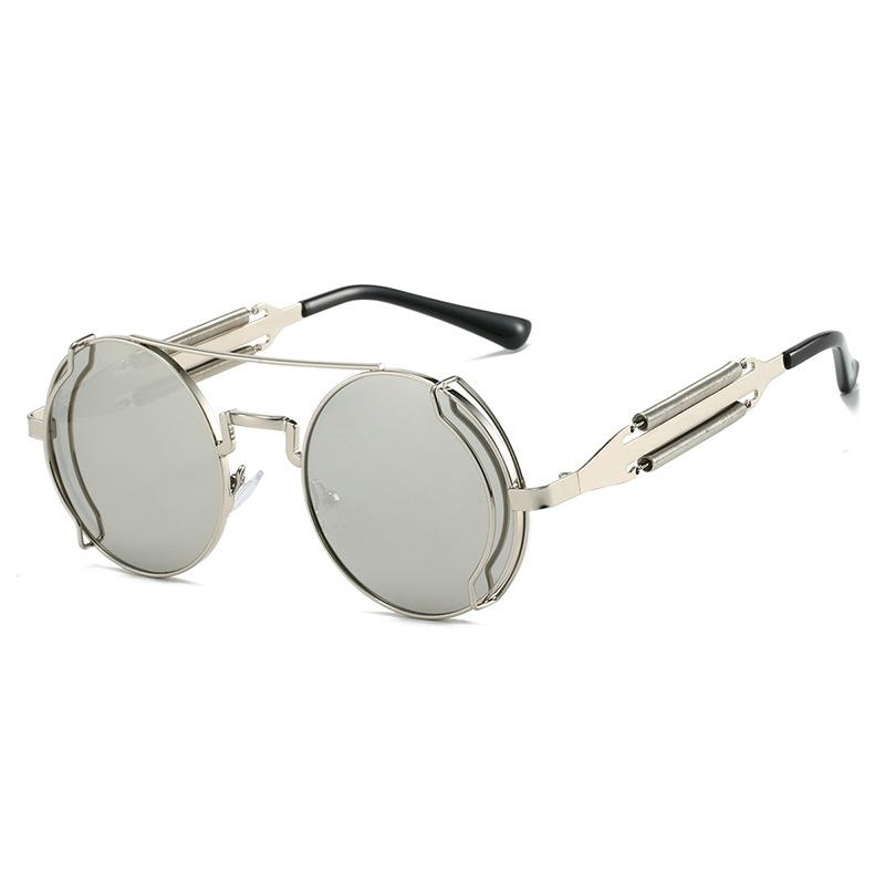 Non-polarized Steampunk Sunglasses Men Round Red Lens Punk Sun Glasses Black Metal Gothic Style New Products Women Shades