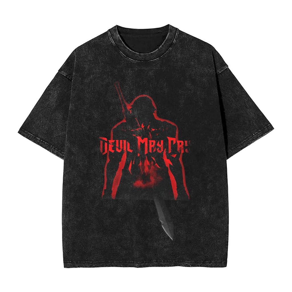 Футболка с принтом Манга Dante Devil May Cry DMC Графическая Стиранная Оверсайз Футболки для Мужчин Женщин Одежда Из Чистого Хлопка Футболки с Коротким Рукавом