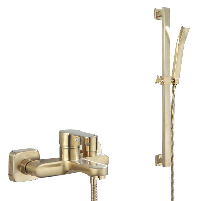 Tuqiu Bathtub Shower Set Wall Mounted Brushed Gold Bath and Shower Faucet, Bathroom Cold and Hot Bath and Shower Mixer Tap Brass