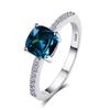 European & American Sapphire Blue Zircon Square Diamond Engagement Ring for Women - Simple, Elegant Design