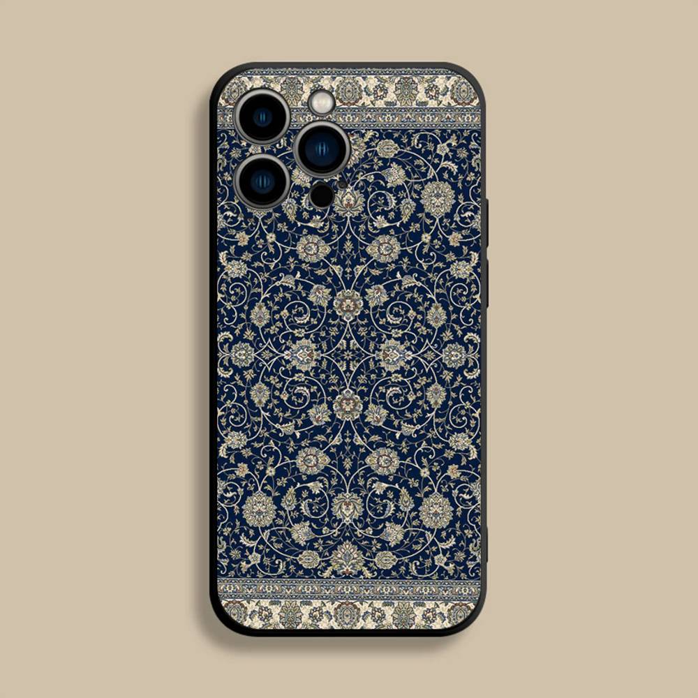 Арабско-персидский ковер Цветочная роспись Чехол для телефона Для iPhone 17,16,15,14,13,12,Pro,Max,Plus,E,SE4,Air,Mini Черный Мягкий чехол