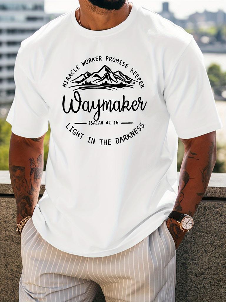 Unisex Tee Waymaker Mountain Religious Faith Text Graphic Print Crew Neck Short Sleeve Summer Casual Male Cotton Street Top