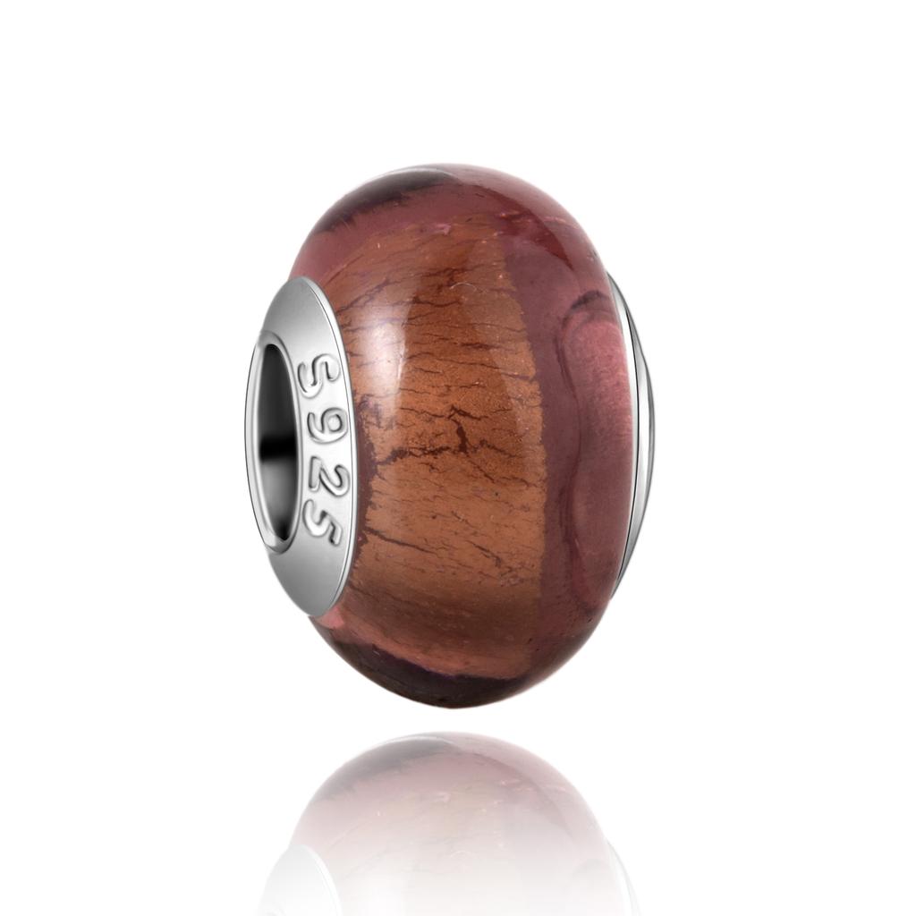 Муранское стекло Серия стерлинговое серебро 925 пробы Медный павлин синий и лепесток цветка Вращается Шарм Подходит для браслета Женские изящные циркониевые аксессуары