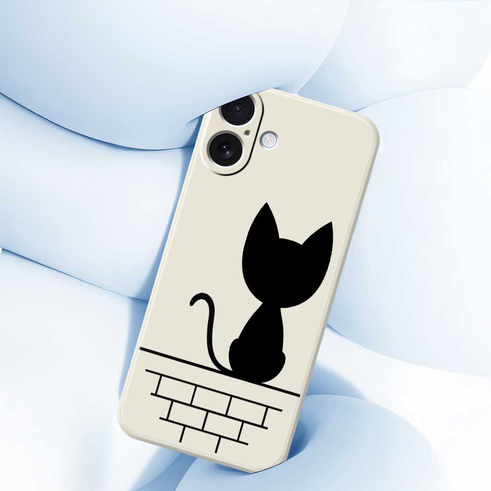 For iPhone 17 Case Black Cat on the Wall Pattern Printing Straight Edge TPU Phone Back Cover