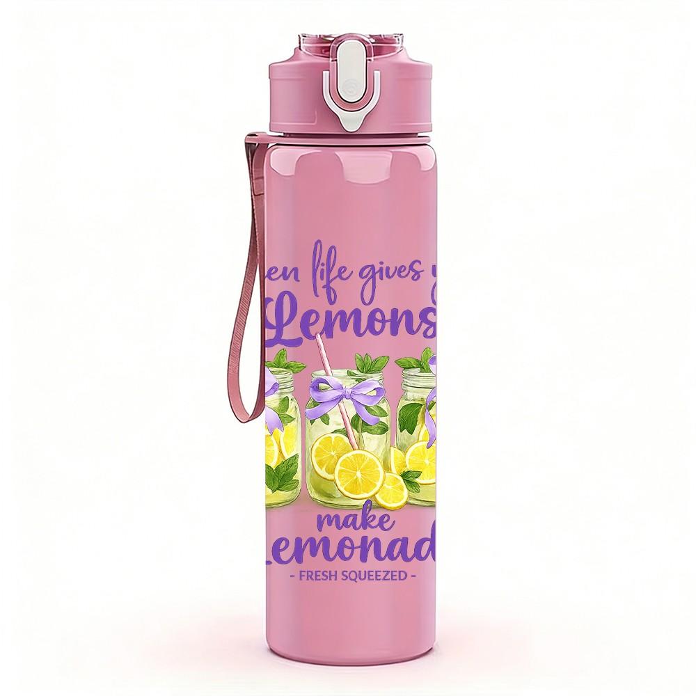 1PC Lemonade Summer Flower Quote Print 750ml Color Plastic Sports Water Bottle Leakproof Flip Straw Lid Suitable for Sports Office Home Use