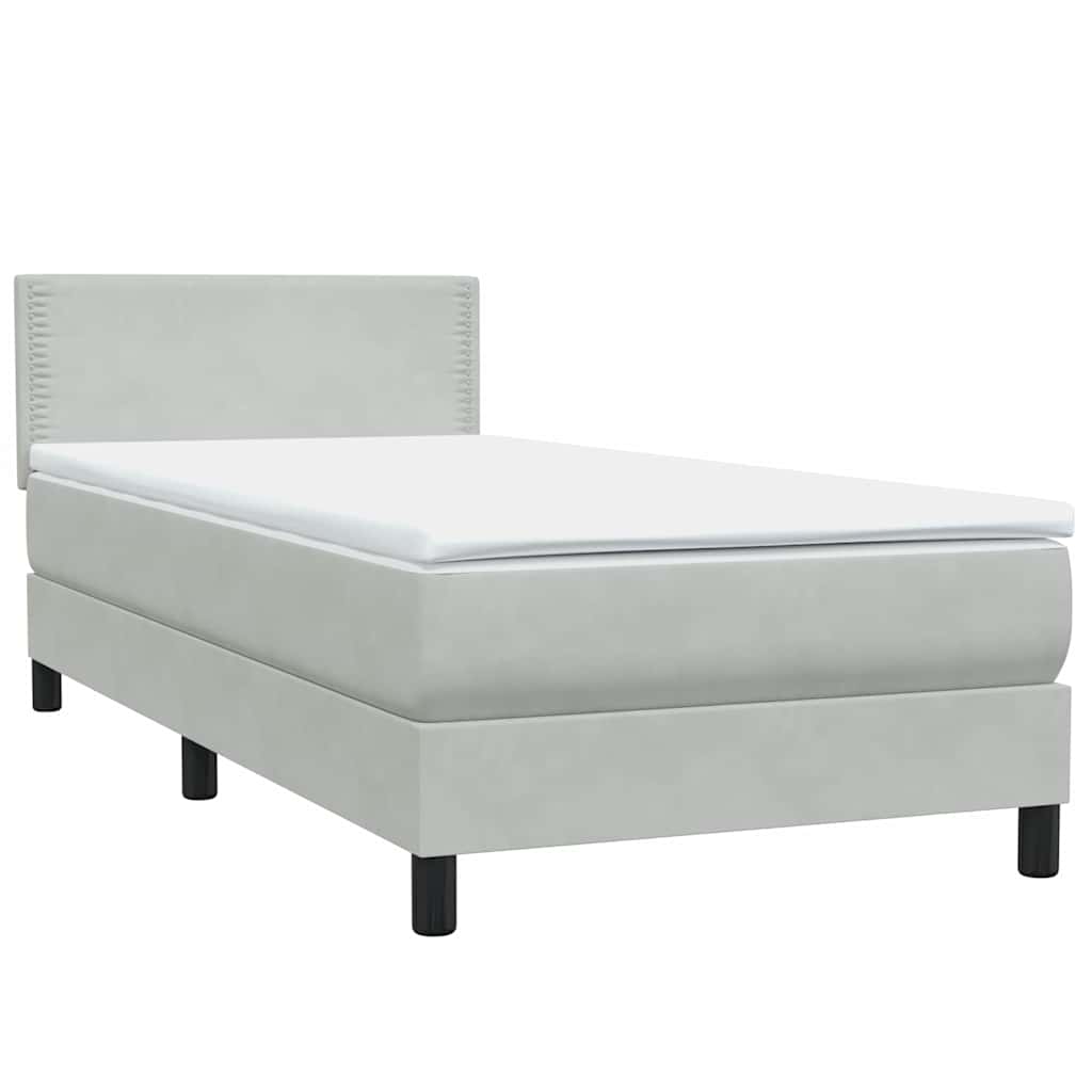 Box Spring Bed with Mattress Light Grey 80 x 220 cm Velvet