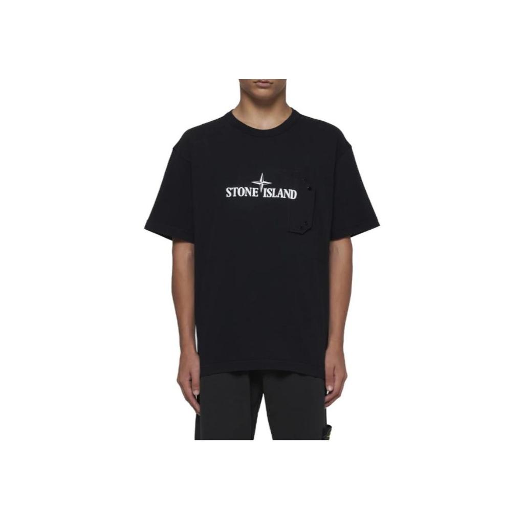 STONE ISLAND Мужская футболка с логотипом, круглым вырезом и коротким рукавом, топы, черная 811521079-V0029