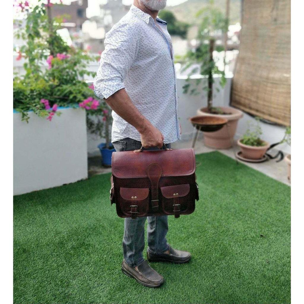 Новая большая мужская компьютерная сумка из настоящей винтажной коричневой кожи через плечо для ноутбука