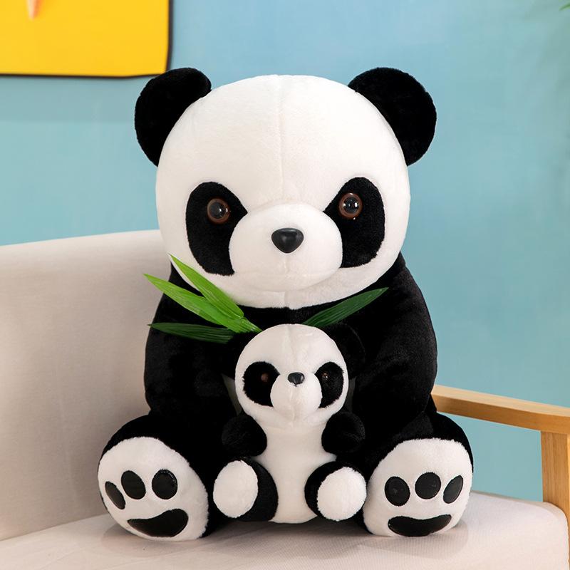 Милая кукла панда мать и сын, плюшевая игрушка, симуляция, держащая бамбук, кукла панда, тряпичная кукла, детский плюшевый подарок
