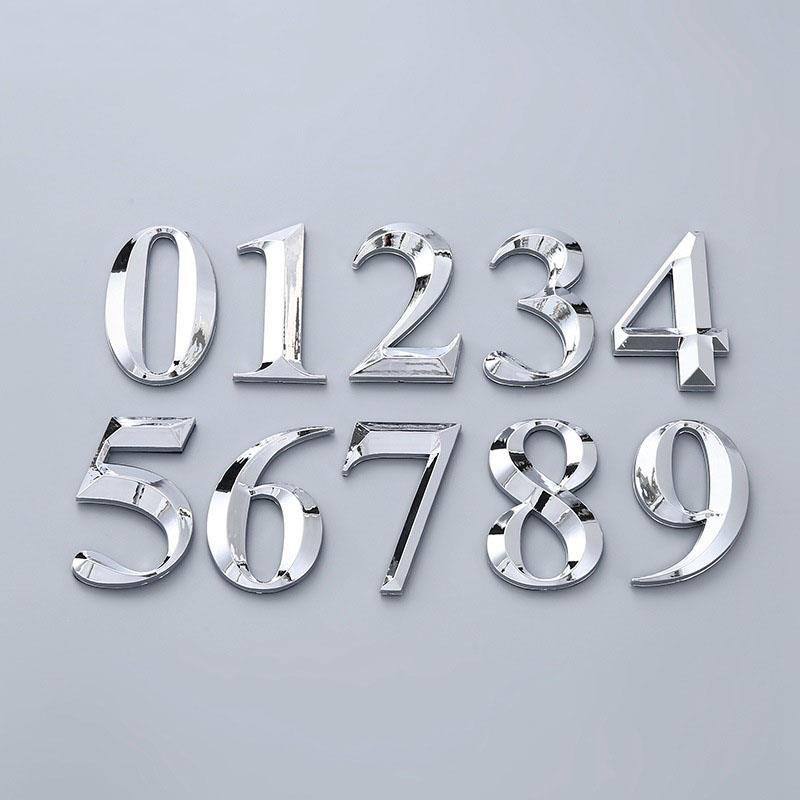 House Number Stickers 3D Self Adhesive Door Plate Sign Digits Apartment Hotel Office Door Address ABS Plastic Label 5cm Silver