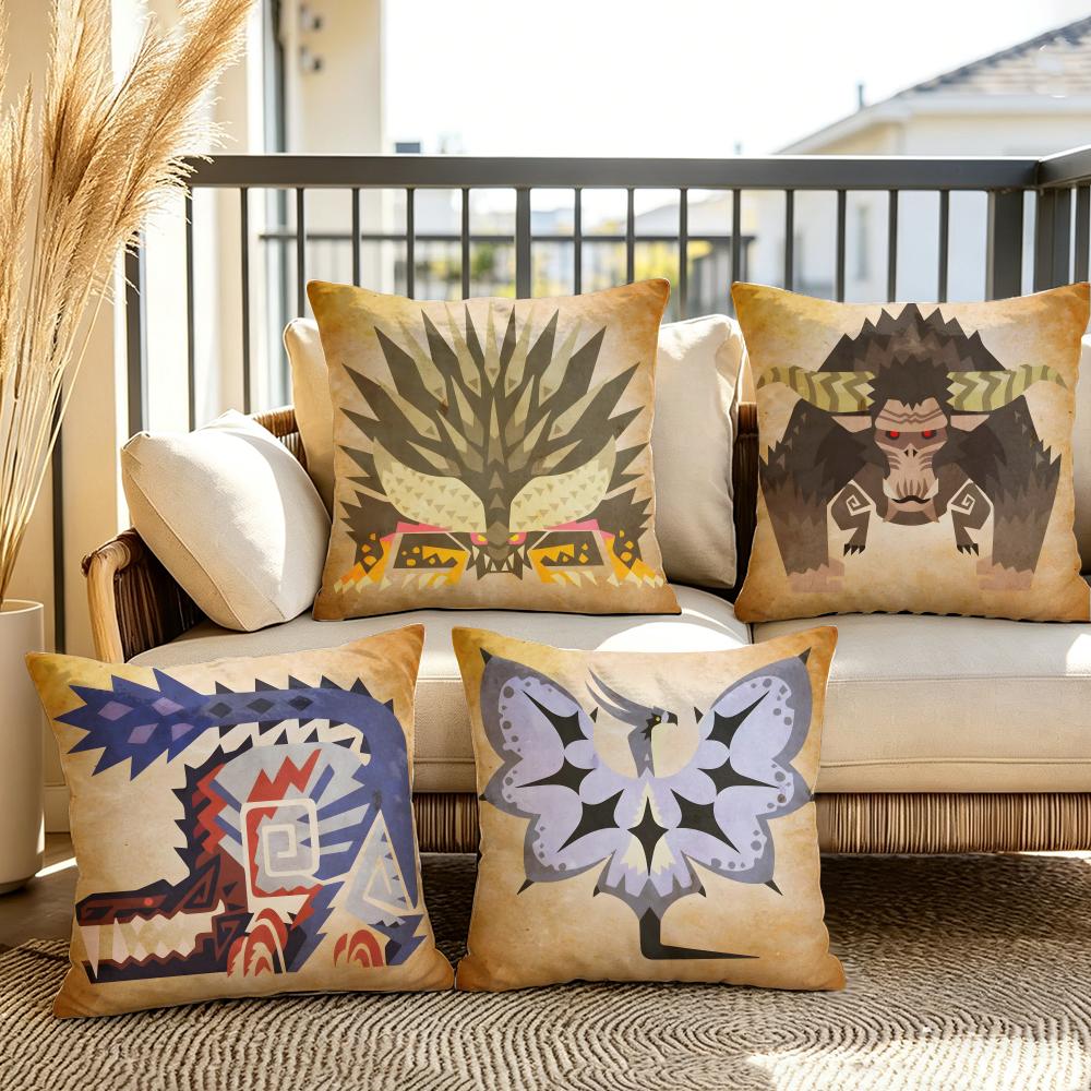 MMonster Hunter Game Cushion Cover Summer Linen Pillow Case Organic Fabric Cushion Cover DoubleSided Print Sofa Home Decor
