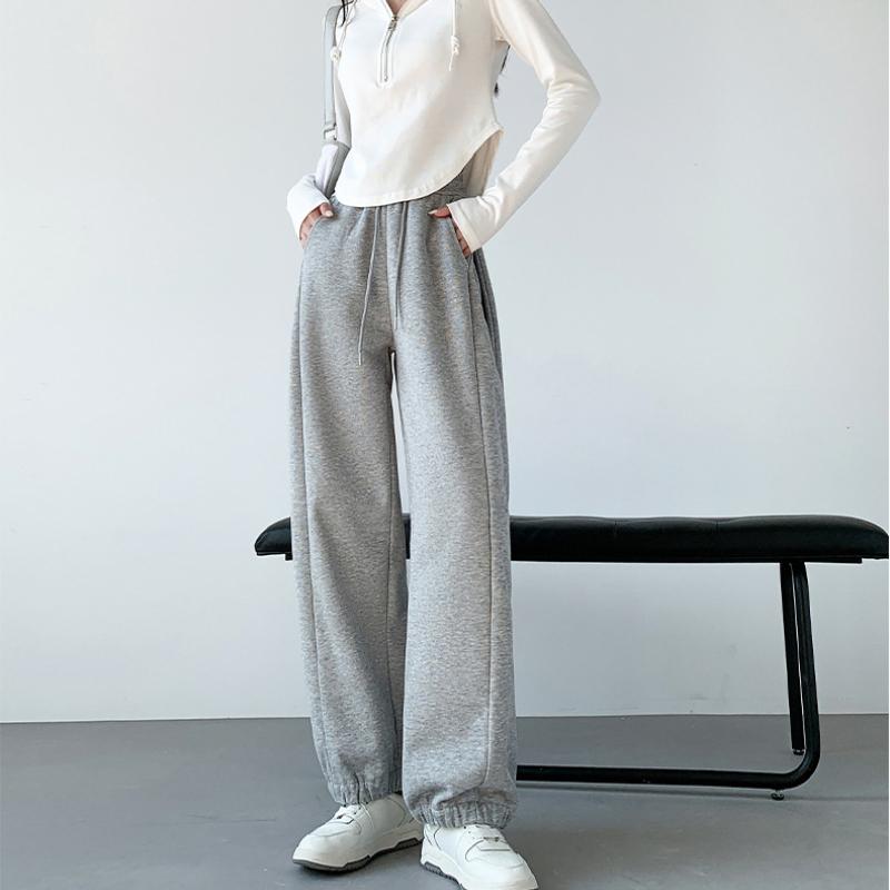 Женские спортивные штаны свободного кроя с высокой талией, повседневные брюки-клеш, новый стиль, осенне-зимние широкие брюки