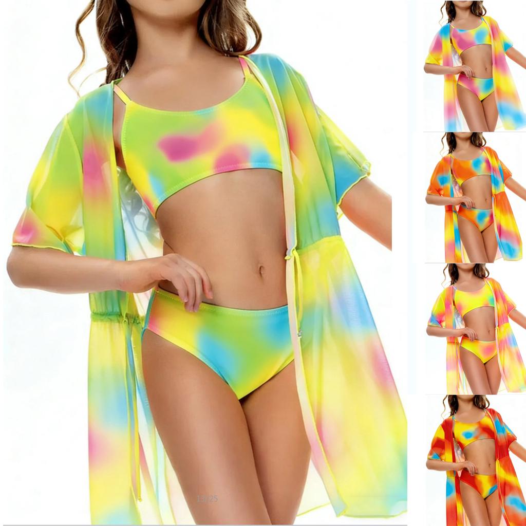 Модный Повседневный Женский Комплект из Двух Частей Купальник с Сетчатой Юбкой Высокой Талии Включает Накидку Сверху и Низ Подходит для Пляжа Бассейна