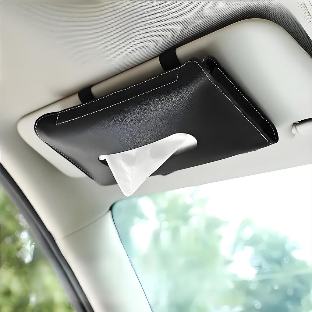 Car Tissue Box PU Leather Car Sun Visor Paper Holder, Creative Armrest Storage Bag, Suitable for Various Vehicle Models