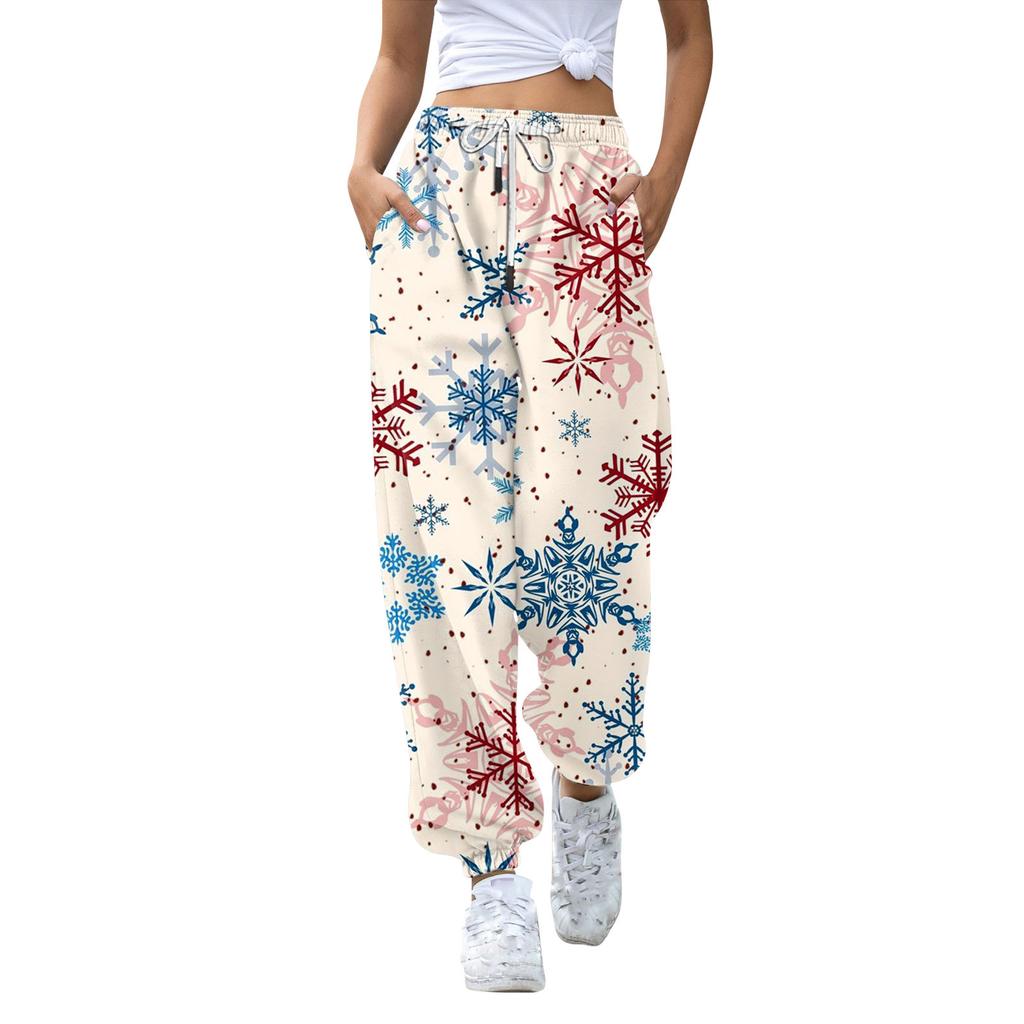 Women's Casual Fashion Christmas Printed Casual Sweatpants Elastic Waist Drawstring Pants