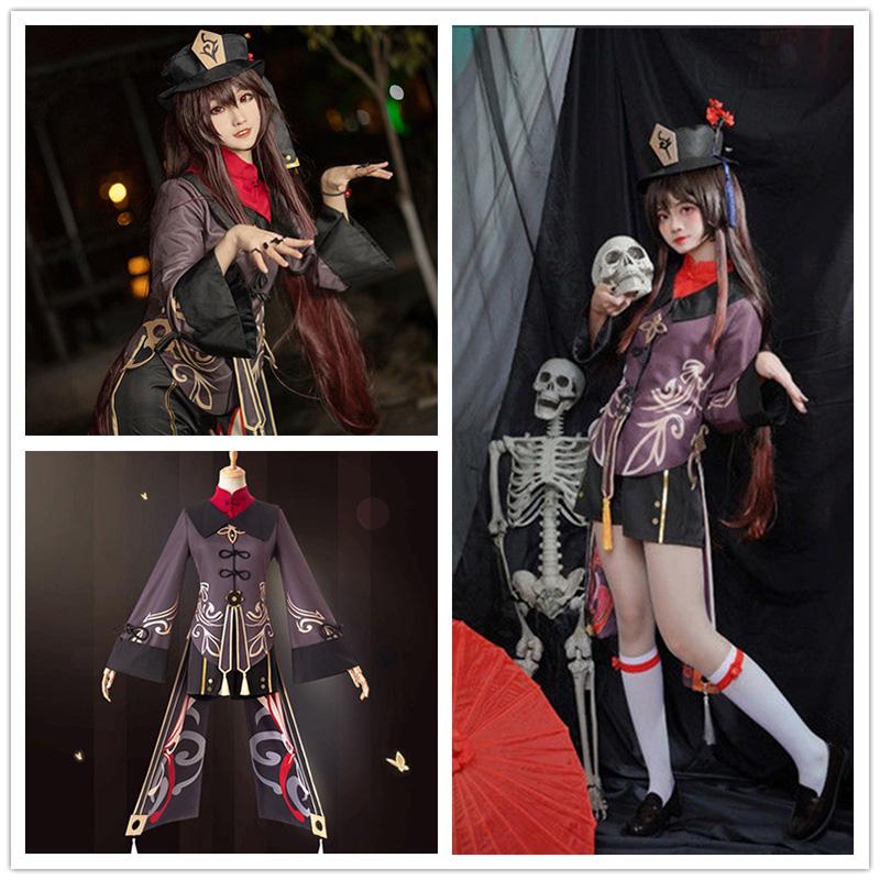  Hu Tao Cosplay Costume Anime Game HuTao Uniform Wig Chinese Style Cosplay Clothes Halloween Costumes for Women