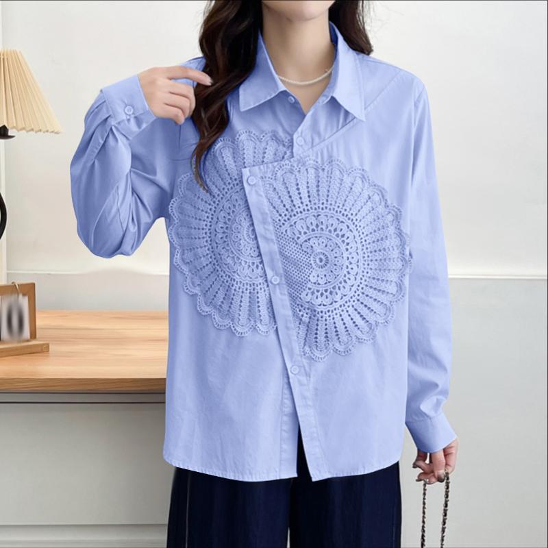 ZANZEA Женская повседневная блузка с отложным воротником, длинным рукавом и кружевной отделкой