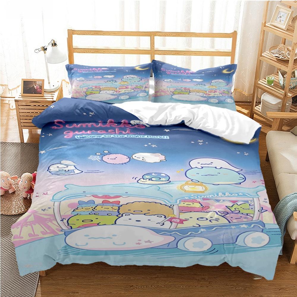 Мультяшный аниме Sumikko Gurashi Милый Пододеяльник Забавный Кавайный Постельный Комплект Мягкий Чехол для Одеяла и Наволочка Односпальный_Двуспальный_Королевский_Кинг
