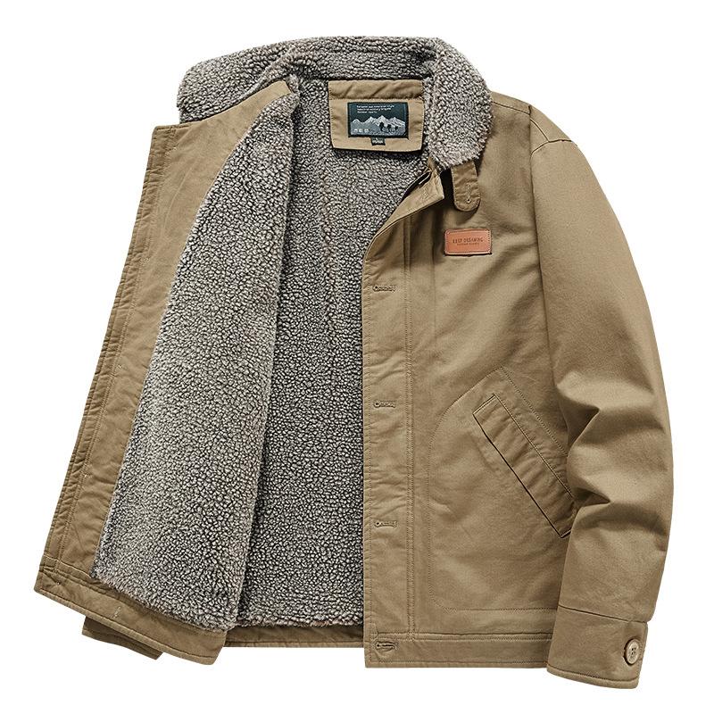 Трансграничная мужская куртка из чистого хлопка, повседневная свободная плюс бархатная толстая бархатная теплая осенне-зимняя куртка с лацканами, прямые продажи с фабрики