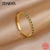 925 Sterling Silver 18K Gold Pave Green Zircon Ring for Women Girls Fashion Jewelry