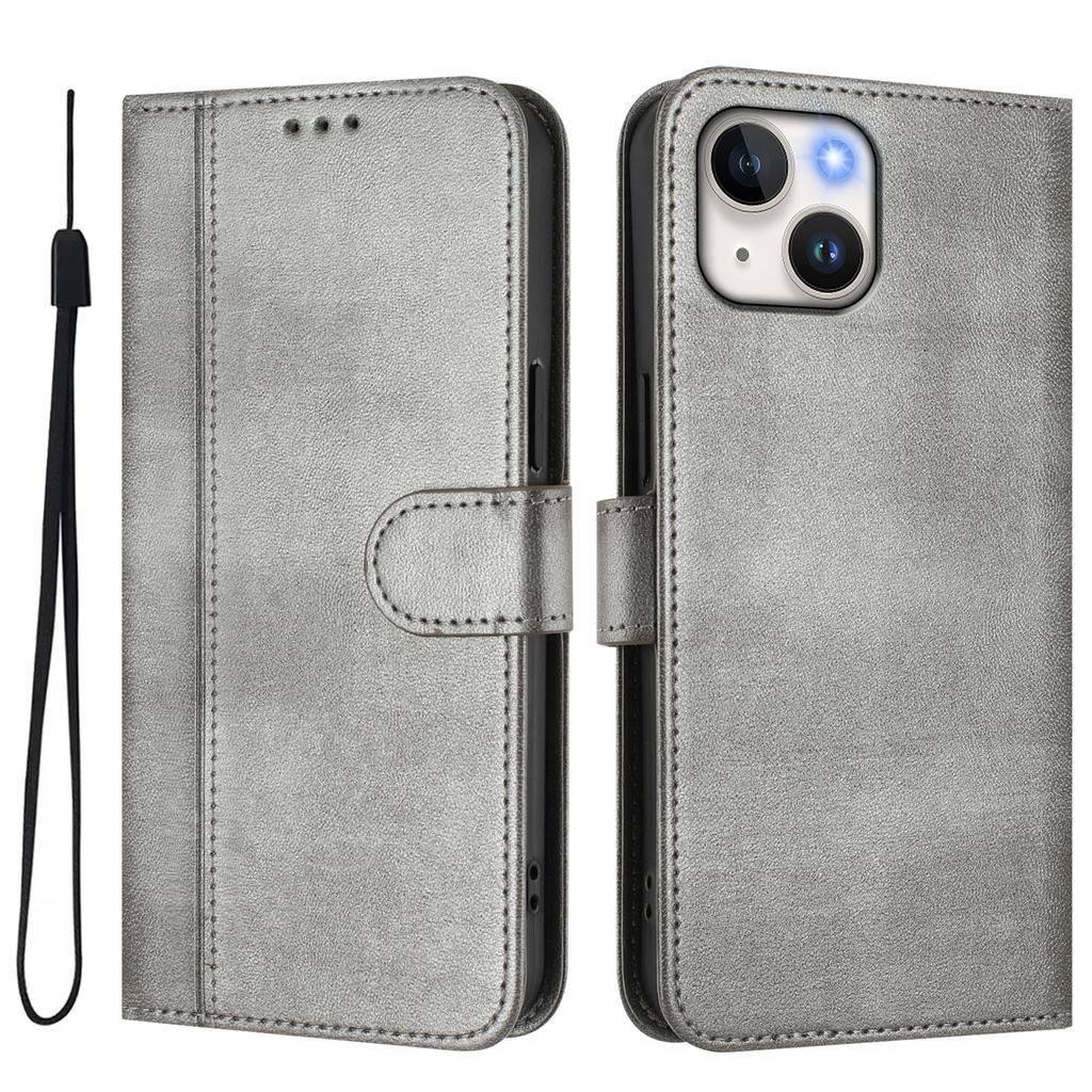 For iPhone 15 Cases Wallet Stand Retro Texture Leather Phone Cover with Lanyard