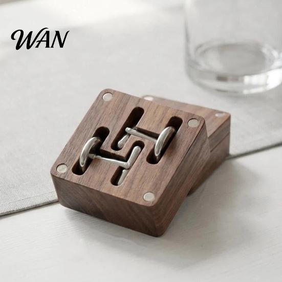 Luxury Cufflink Storage Solution Walnut Box, Solid Wood Magnetic Closure Case for Men, Dustproof Small Jewelry Organizer Rings Necklace, Gift Box Men