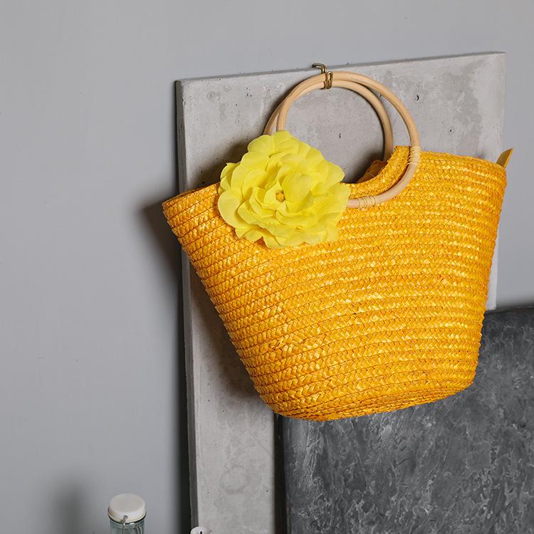2025 Плетеная сумка из пшеничной соломы с деревянной ручкой - Женский пасторальный стиль Ин Мори-гёрл