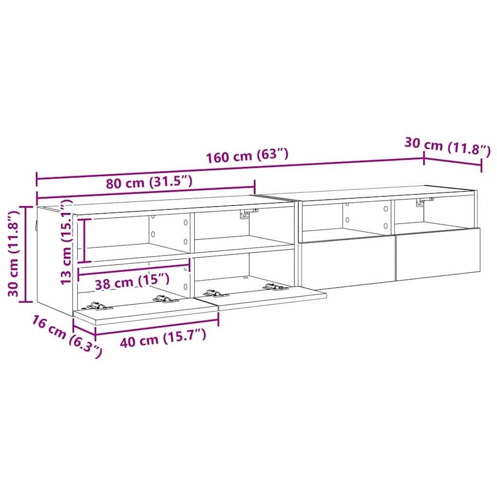 TV Wall Shelves 2 pcs Artisan Oak 80 x 30 x 30 cm Engineered Wood
