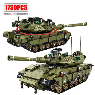 Военный танк Меркава МК4 времен Второй мировой войны Серия строительных блоков Кирпичики Модель MOC Армейское оружие Наборы солдат Детские игрушки Подарки для мальчиков
