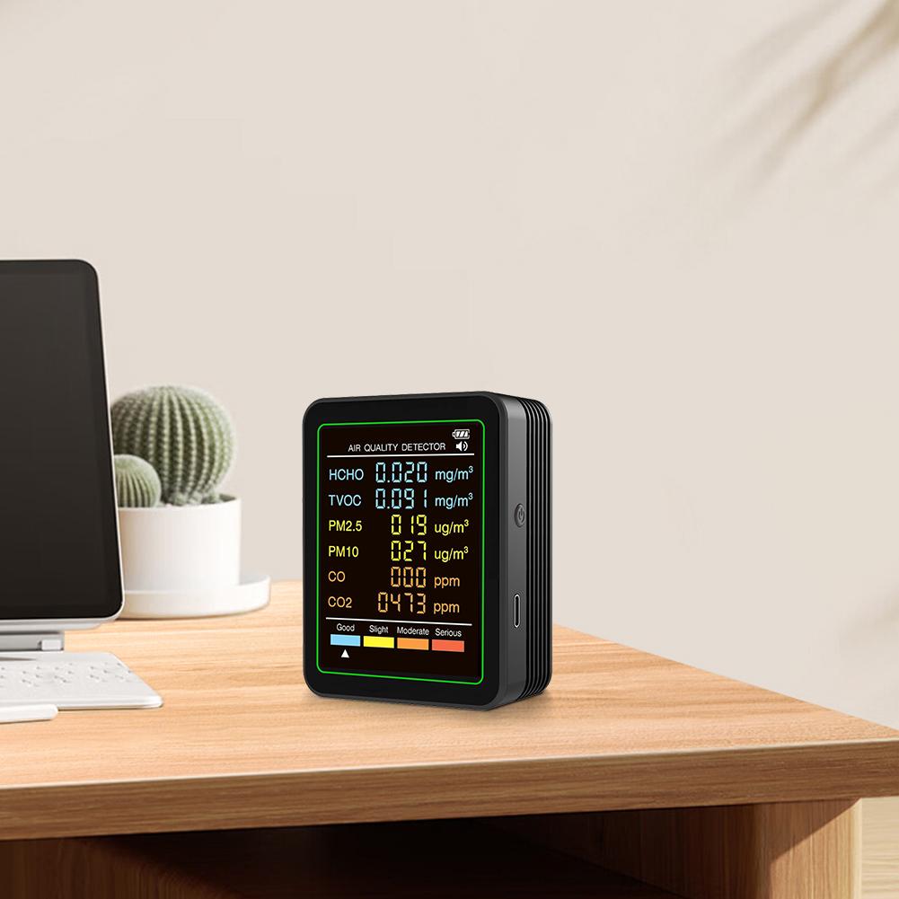 6-in-1 Air Quality Tester Real-Time Air Quality Meter Portable Temperature Humidity Detector for Home Office School