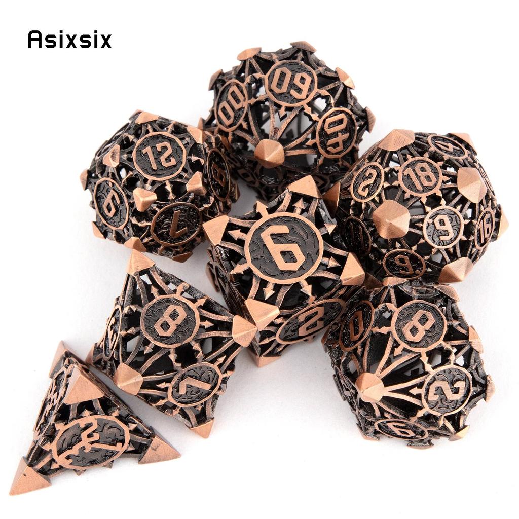 7 Pcs Copper Metal Dice Hollow Metal Polyhedral Dice Set Suitable for Role-Playing RPG    Board Game Card Game