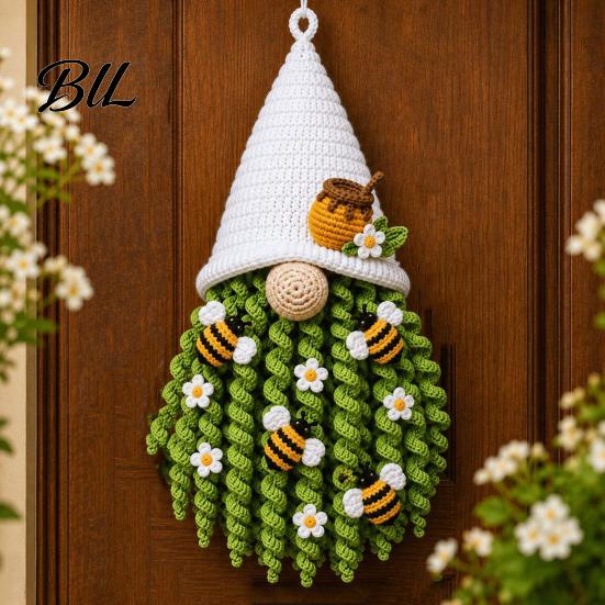 Decorative Dwarf Crochet Material DIY Gnome Door Hanger Kit, 3D Faceless Wall Yarn Craft Set with Tools Hanging Set, Complete Starter Kit for