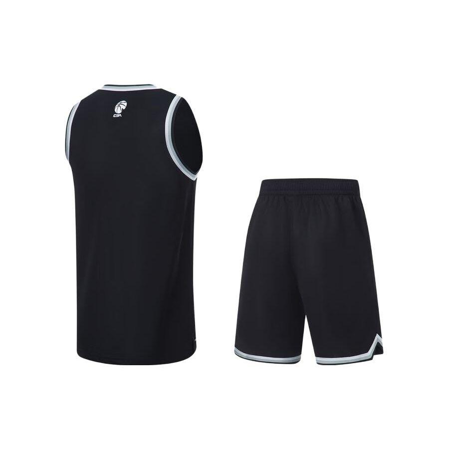 Li-Ning Профессиональная баскетбольная серия с буквенным принтом логотипа, жилет с круглым вырезом и шорты, комплект мужской спортивной одежды, черный AATT027-1