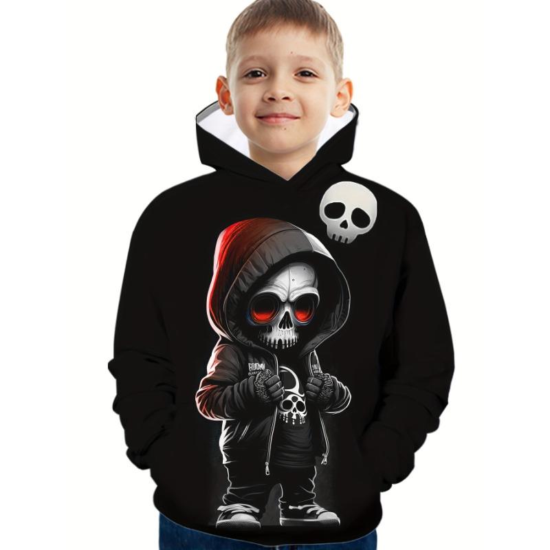 Halloween Skeleton Print Boys Casual Long Sleeve Hoodies Boys Sweatshirt for Spring Fall Boys Hoodie Children's Boy's Clothing
