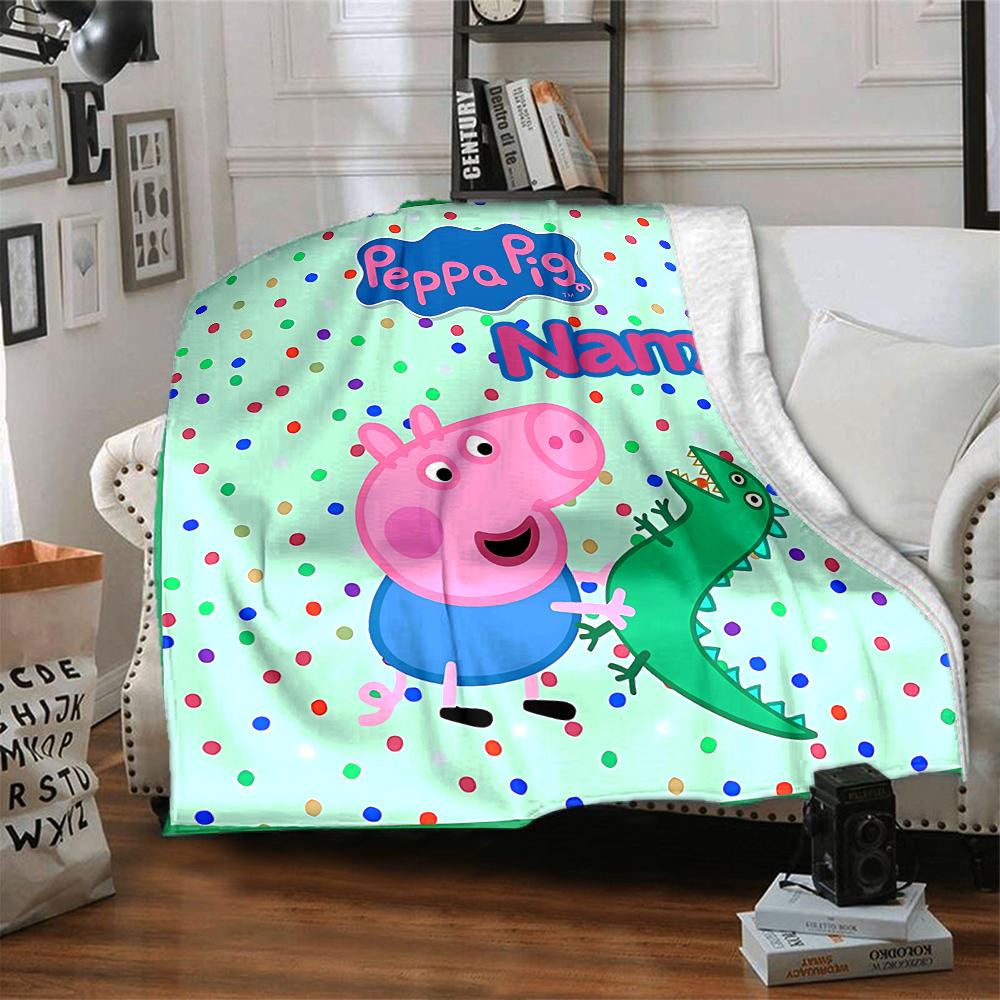 Custom Name Peppa Pig'S Heartful Adventure Party Blanket For Couch Bed Plush Cozy Fuzzy Blanket Super Soft Warm Blankets For Fall And Winter 0916107