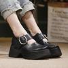 Обувь из натуральной кожи на толстой подошве Ретро Универсальная Ремешок с пряжкой Толстый Высокий каблук Женская обувь