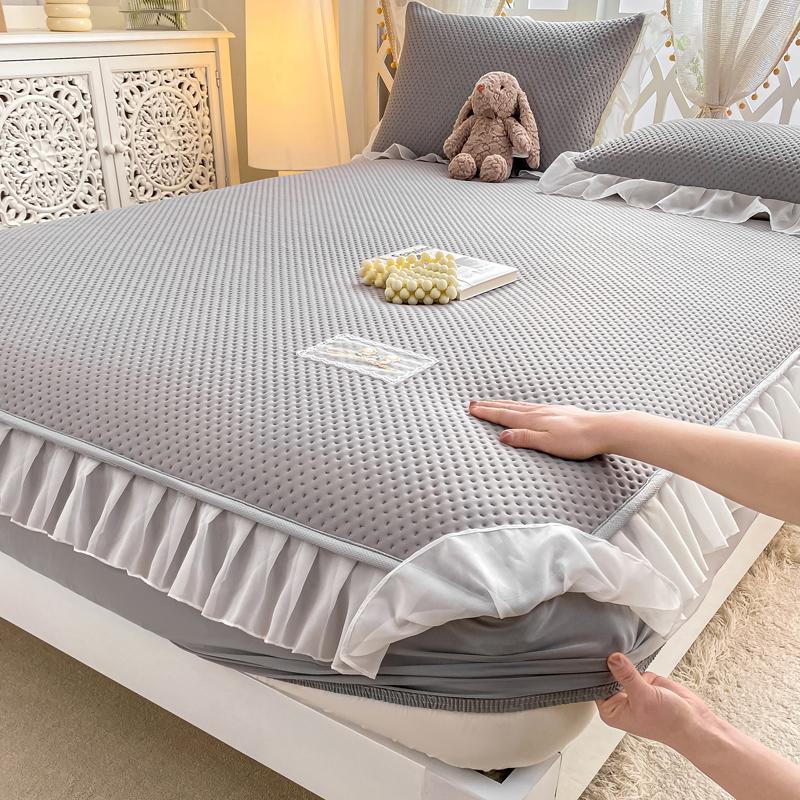 Waffle lace bed sheet, bean cool mat, three piece set, summer cool feeling, ice silk mat, mattress protective cover