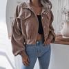 Autumn Winter Corduroy Short Coat Solid Turn-Down Collar Lantern Long Sleeve Jacket Single Breasted Women Clothes Casual