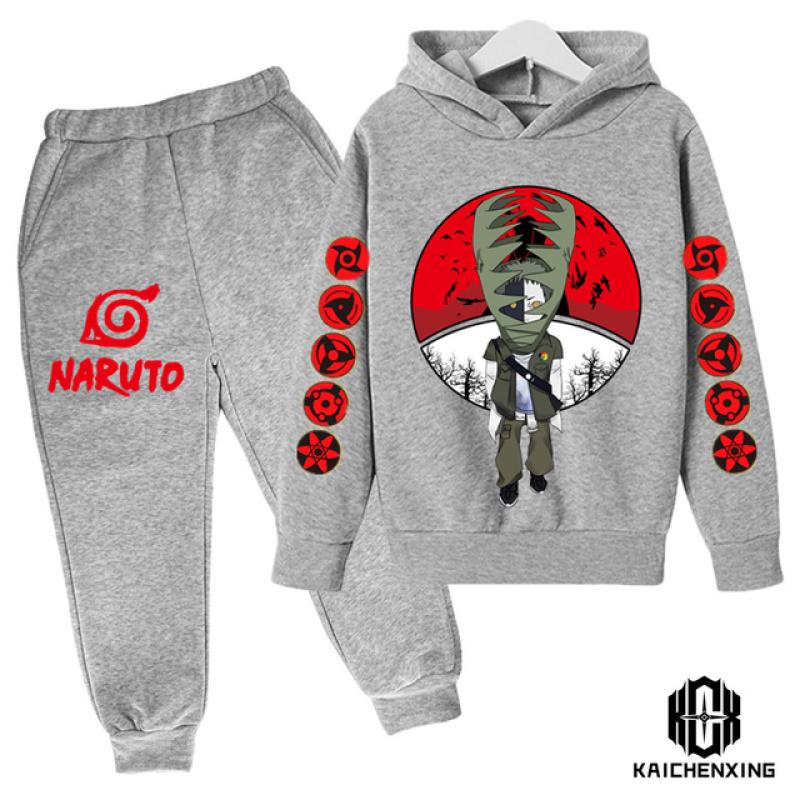 Детский спортивный костюм с капюшоном в стиле аниме Наруто на весну и осень, спортивный костюм для мальчиков и девочек, костюм со штанами и капюшоном для детей