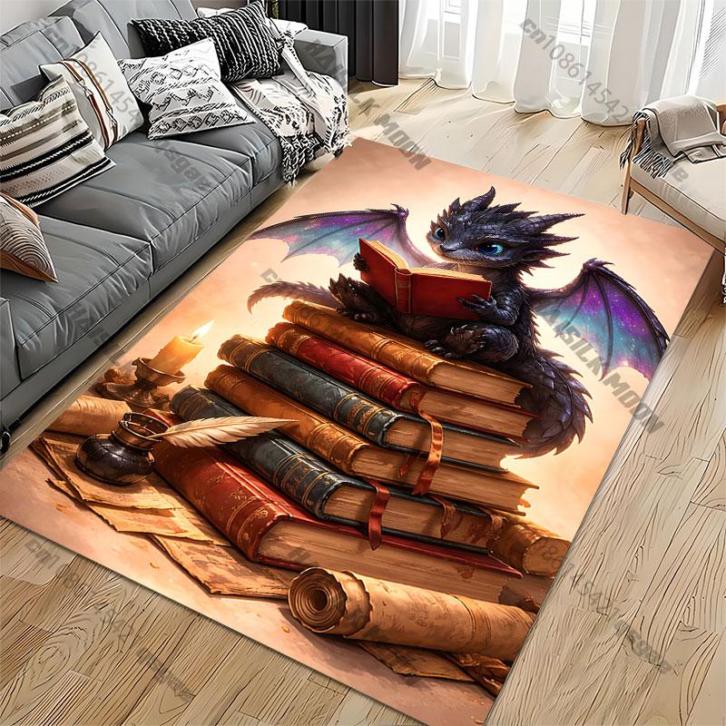 Curious dragon reading books carpet Yoga living room room decor children's crawling mat doormat area rug games mat