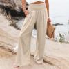 Women's 9-pant Casual Loose High Waist Cotton Linen Wide Leg Long Pants With Pockets