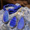 Европейский и американский ретро набор из ожерелья и серег в виде капли лазурита с золотым покрытием