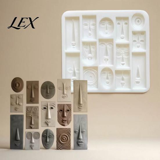 Artistic Face Shape Fondant Cutter Art Styling Baking Mold, Multi-grid Flexible Geometric Texture Tray, Abstract Resin Craft Mold PLA Chocolate