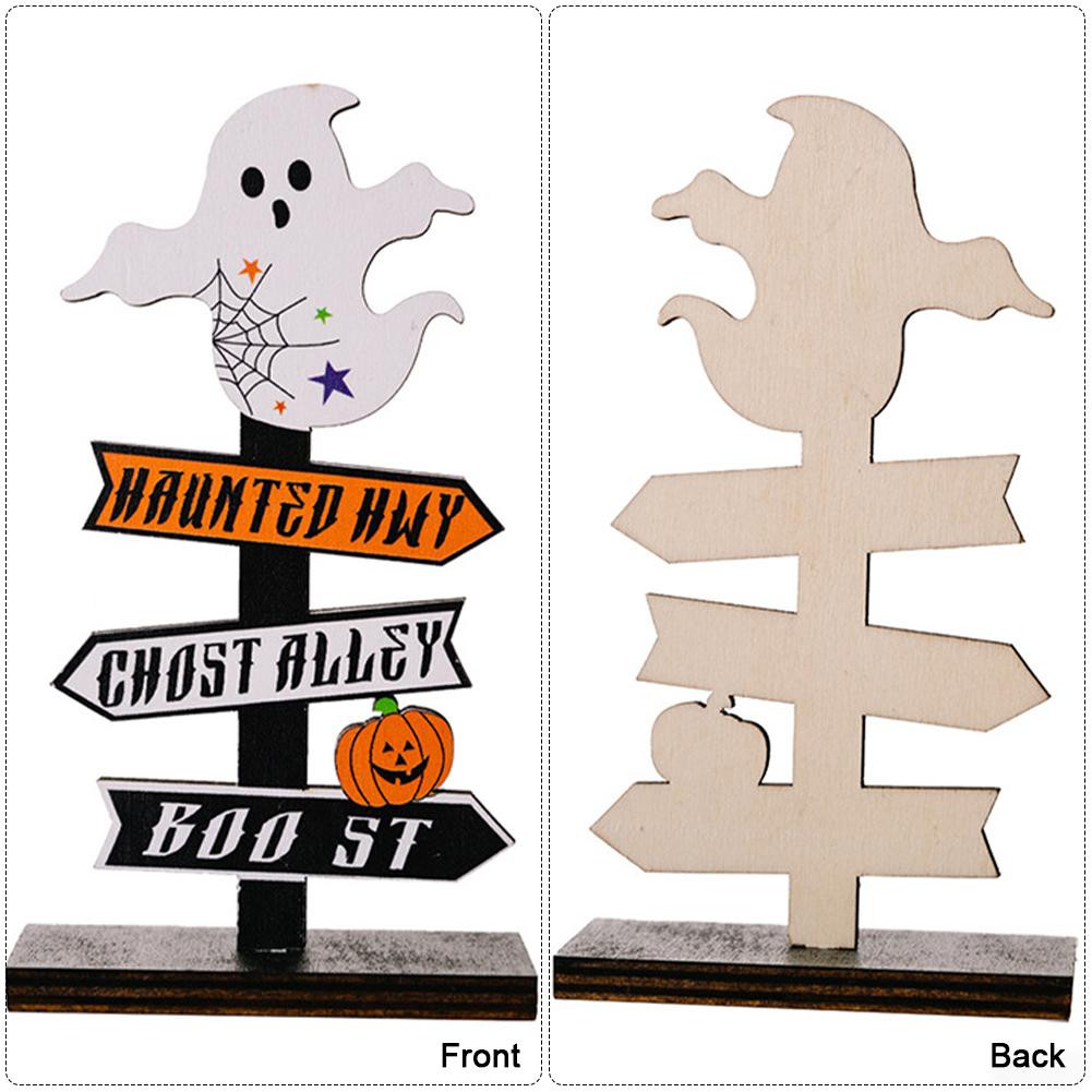 Creative Halloween Pumpkin Letter Ghost Wooden Ornament Tree Shaped Ghost Desktop Ornament