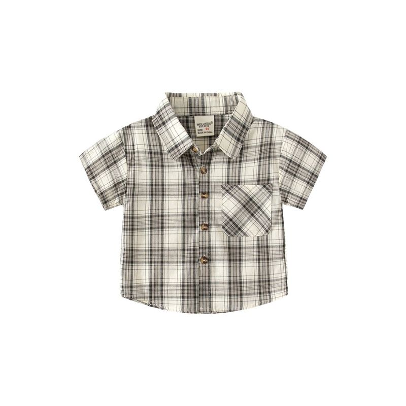 Summer Boys' Short-Sleeved Plaid Shirt, Baby Boy Polo Shirt, Half-Sleeved Collared Top, Pure Cotton Kidsren's Shirt, Kidsren's Clothing